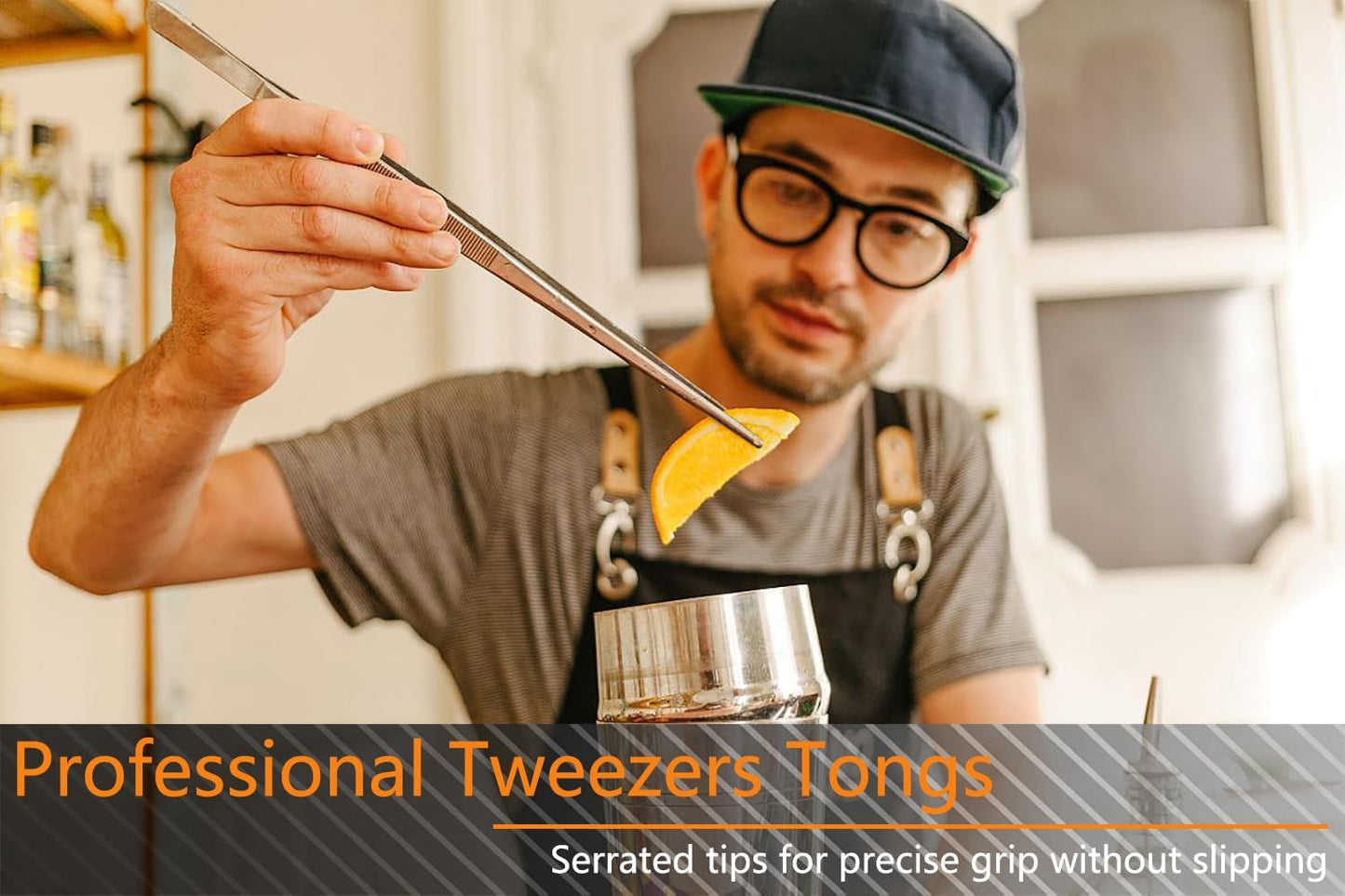 6 Pcs Cooking Tweezer Tongs, 12'' and 6.3" Stainless Steel Kitchen Tweezer Set, Professional Chef Tweezers for Cooking, Repairing, Sea Food, BBQ, Multi-Use