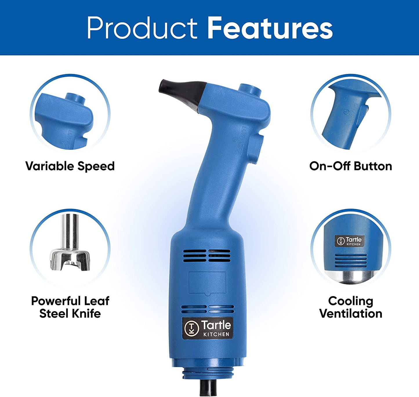Commercial Immersion Blender, Restaurant Professional Use, 220W 4000-20000RPM, Stainless-Steel, 8 Inch Removable Shaft with Variable Speed