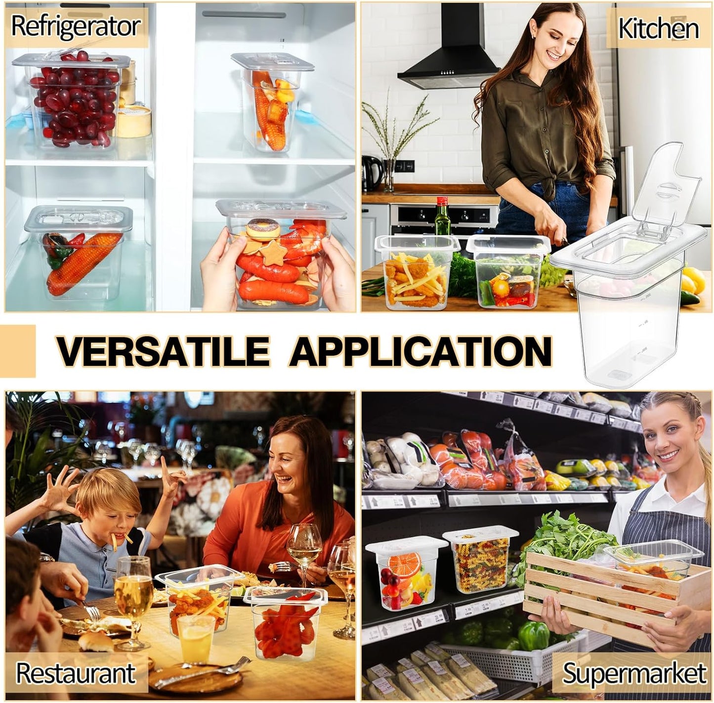 12 Pack 1/9 Size 6'' Deep Polycarbonate Food Pan with Lid Clear Stackable Plastic Pan Restaurant Food Storage Containers with Hinged Lids for Hotel Supplies