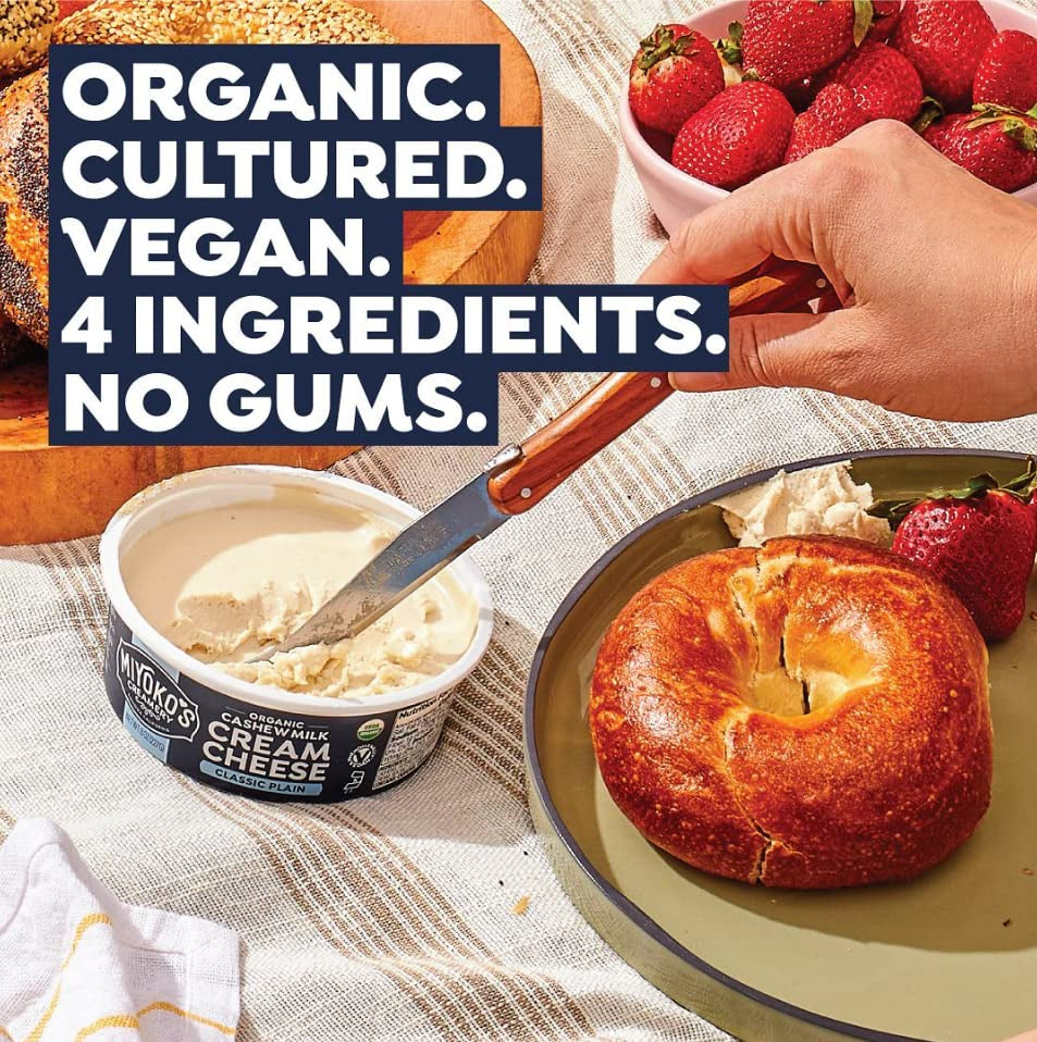 MIYOKO'S CREAMERY Organic Vegan Cream Cheese, Classic Plain, 8 Oz Tub (1-Pack)