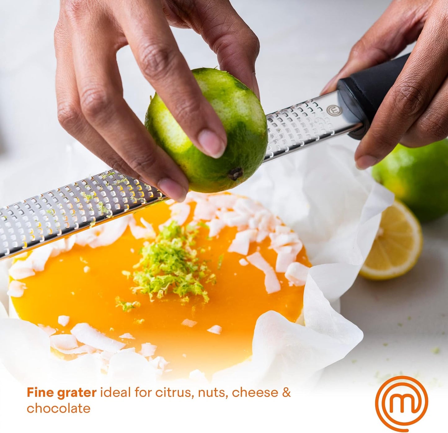 Lemon Zester Grater with Handle, Kitchen Tool for Zesting Citrus Fruits & Finely Grating Parmesan Cheese, Garlic, Ginger, Coconut, Nutmeg, Wasabi, Chocolate Etc, Stainless Steel, 12 Inches
