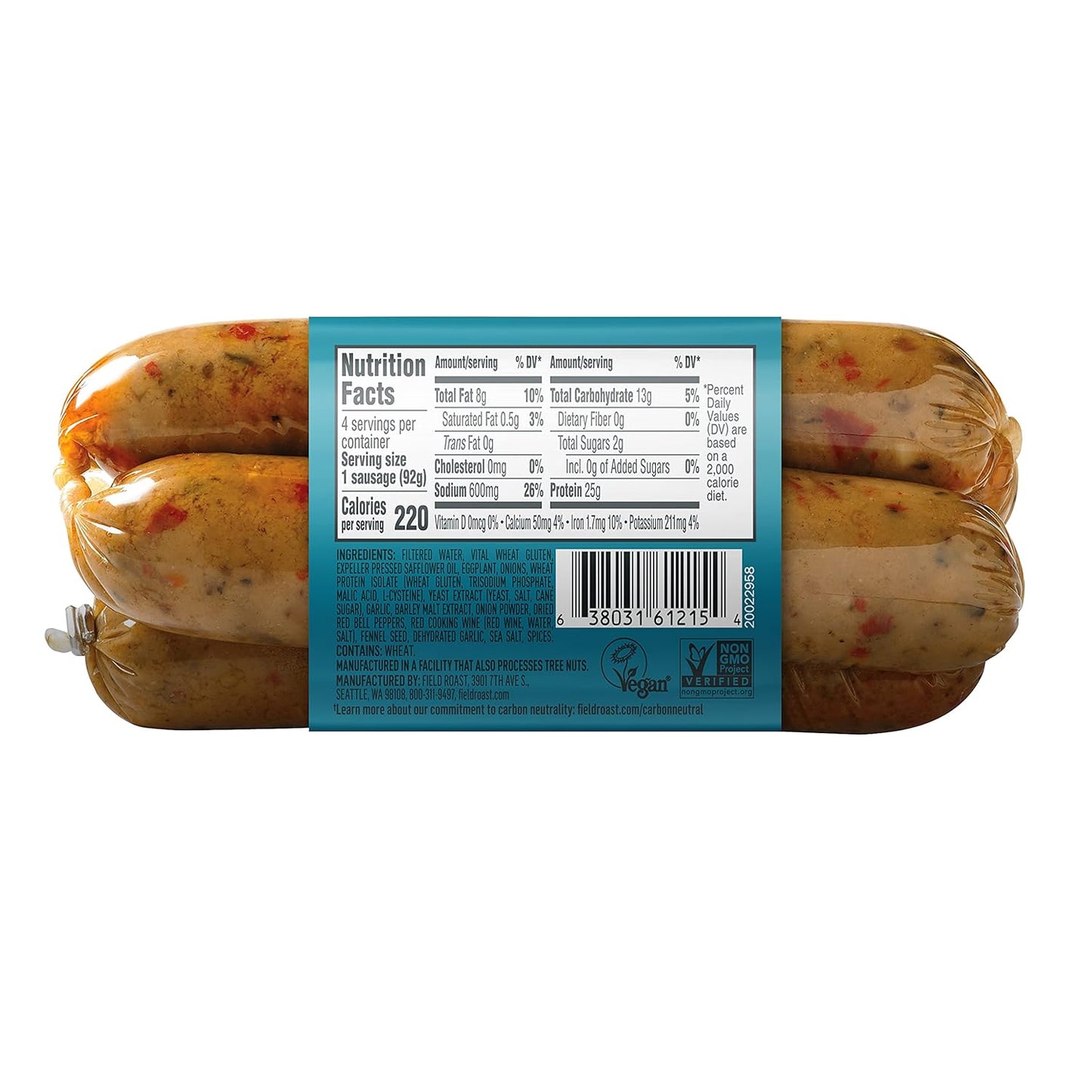 Vegetarian Grain Meat Sausages, Italian, Frozen, 12.95 Oz
