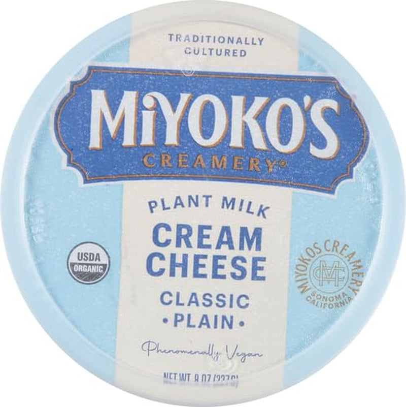 MIYOKO'S CREAMERY Organic Vegan Cream Cheese, Classic Plain, 8 Oz Tub (1-Pack)