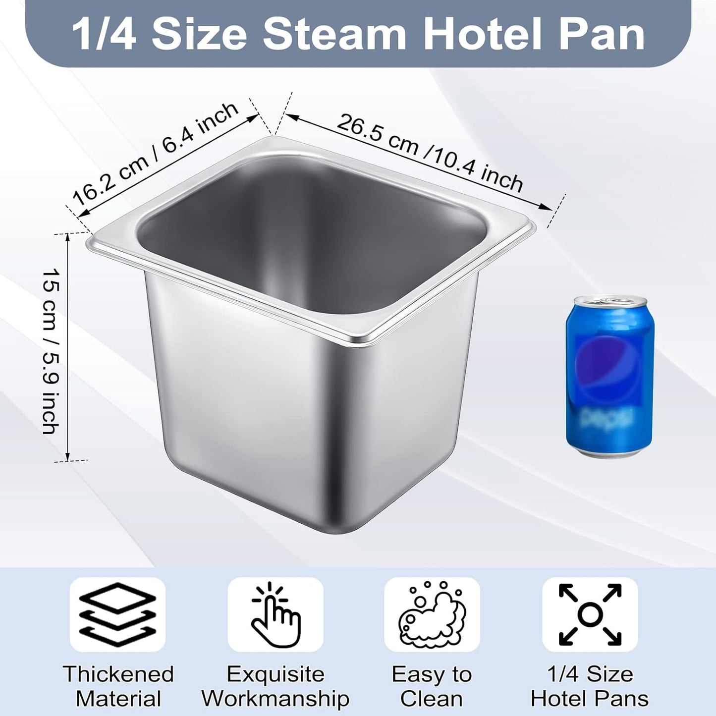 10 Pack Hotel Pans Stainless Steel Steam Table Pan Stackable Catering Pan anti Jam Steam Pan Metal Food Pan for Hotel Restaurant Buffet Party Supplies (10.4 X 6.4 X 5.9 Inch)