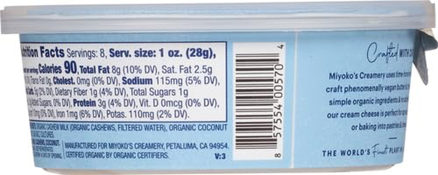 MIYOKO'S CREAMERY Organic Vegan Cream Cheese, Classic Plain, 8 Oz Tub (1-Pack)