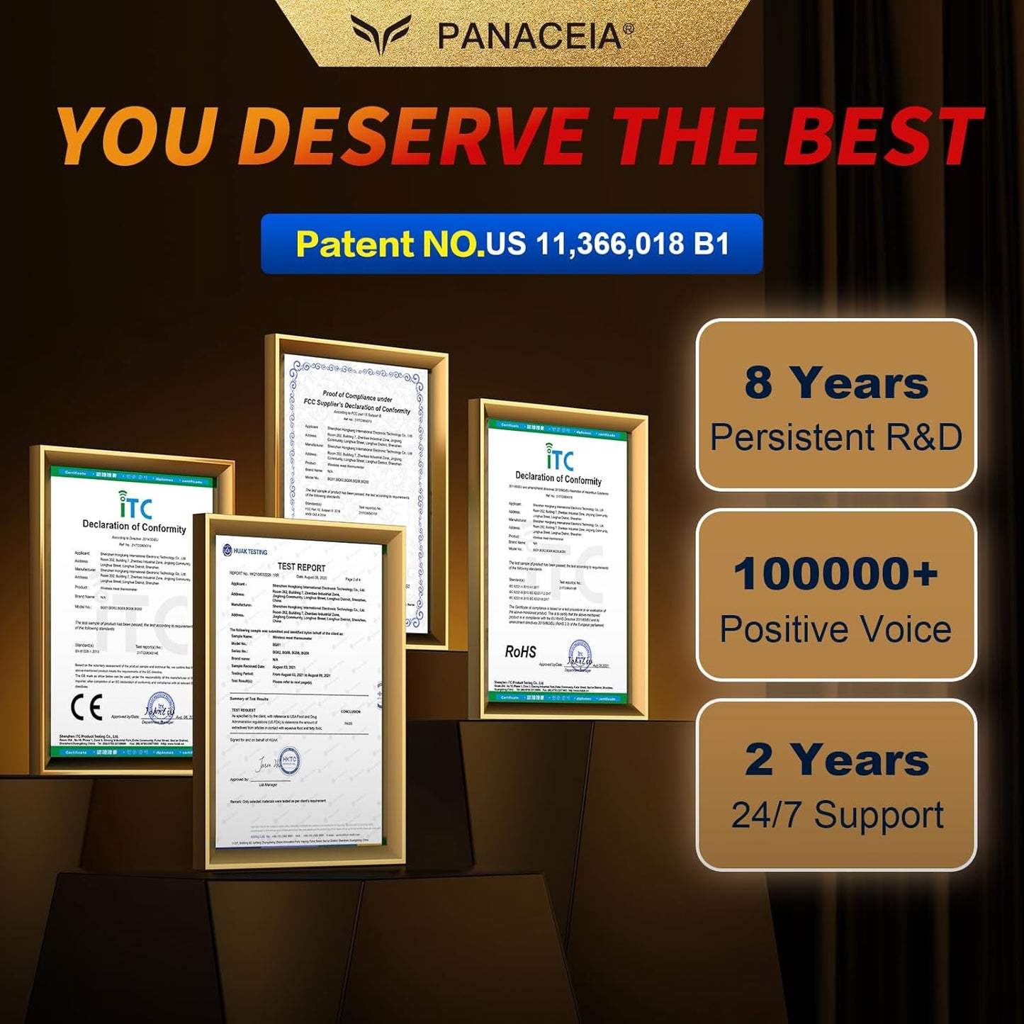 Wireless Meat Thermometer Digital, 800FT Long Range Bluetooth Cooking Thermometer, Food Thermometer for Remote Monitoring of Grill, Oven, Smoker, Air Fryer, Rotisserie, Ios & Android App