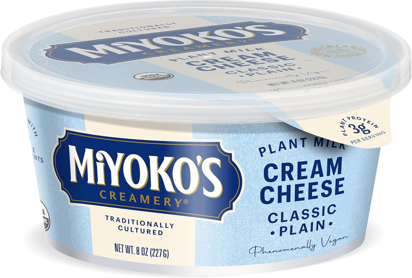 MIYOKO'S CREAMERY Organic Vegan Cream Cheese, Classic Plain, 8 Oz Tub (1-Pack)