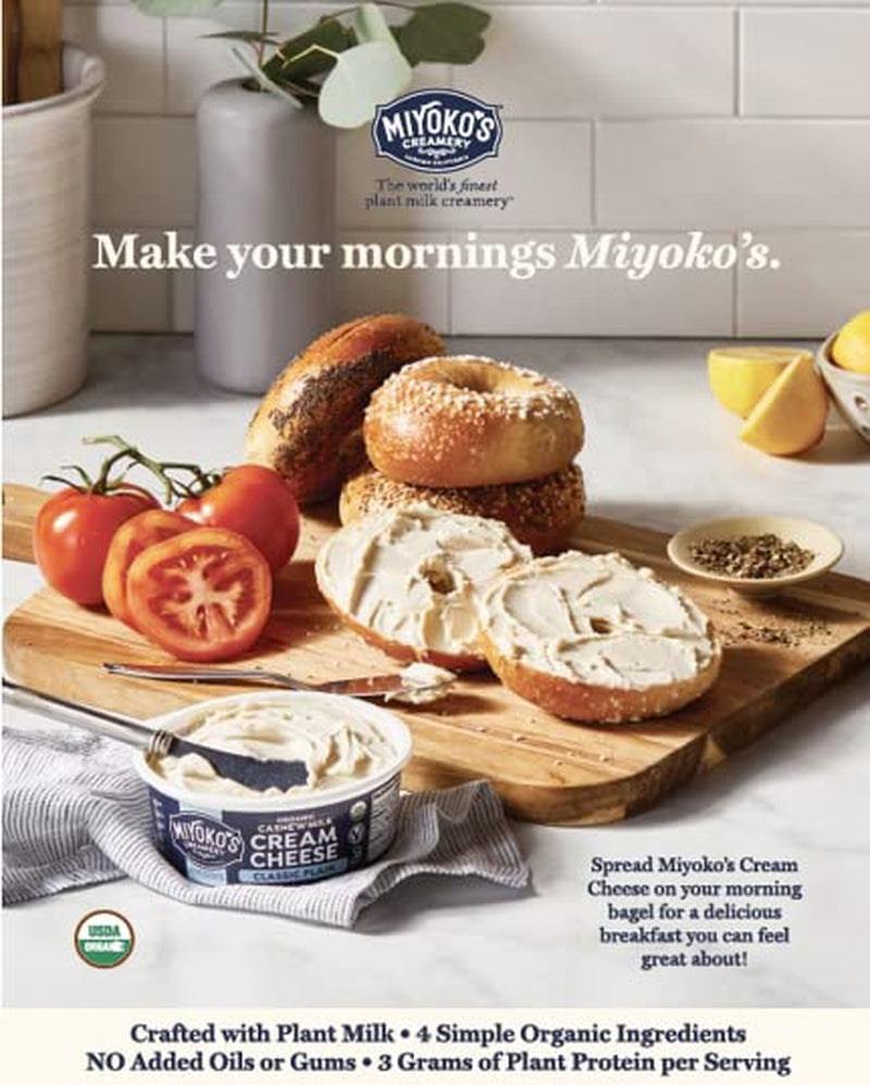 MIYOKO'S CREAMERY Organic Vegan Cream Cheese, Classic Plain, 8 Oz Tub (1-Pack)