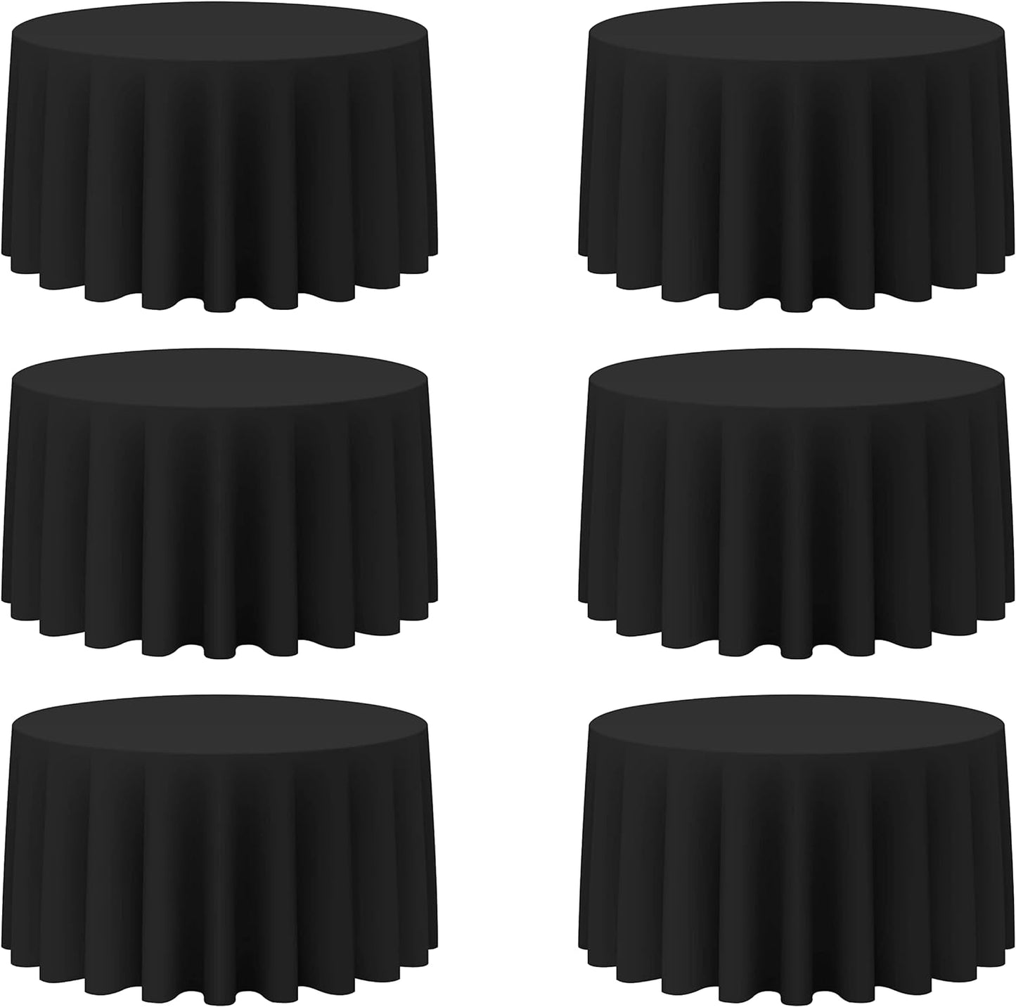 6 Pack Black round Tablecloths 120 Inch - Circle Bulk Linen Polyester Fabric Washable Table Clothes Cover for Wedding Reception Banquet Birthday Party Buffet Restaurant