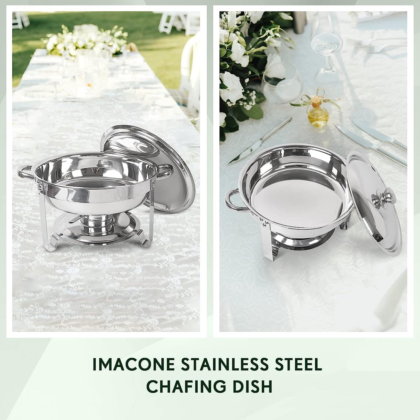 Chafing Dish Buffet Set 4 Pack, 5QT round Stainless Steel Chafer for Catering, Upgraded Chafers and Buffet Warmer Sets with Food & Water Pan, Lid, Frame, Fuel Holder for Event Party Holiday