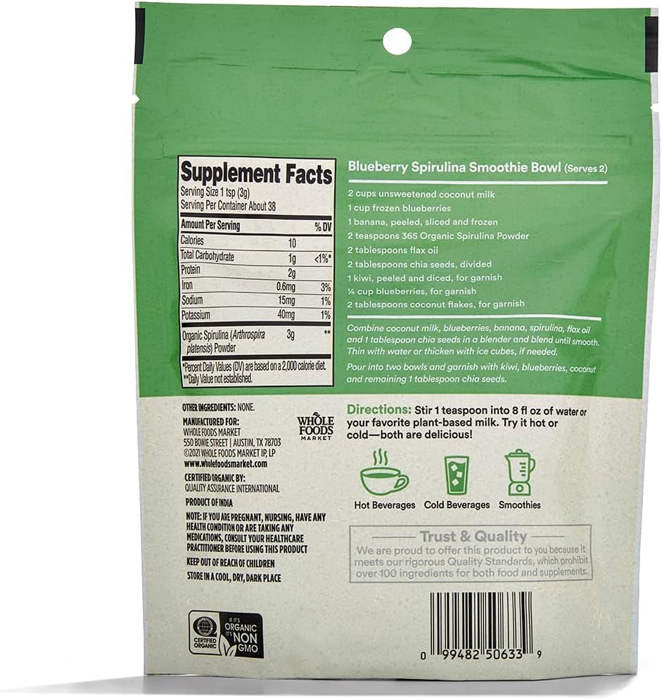 , Organic Spirulina Superfood Powder, 4 Ounce