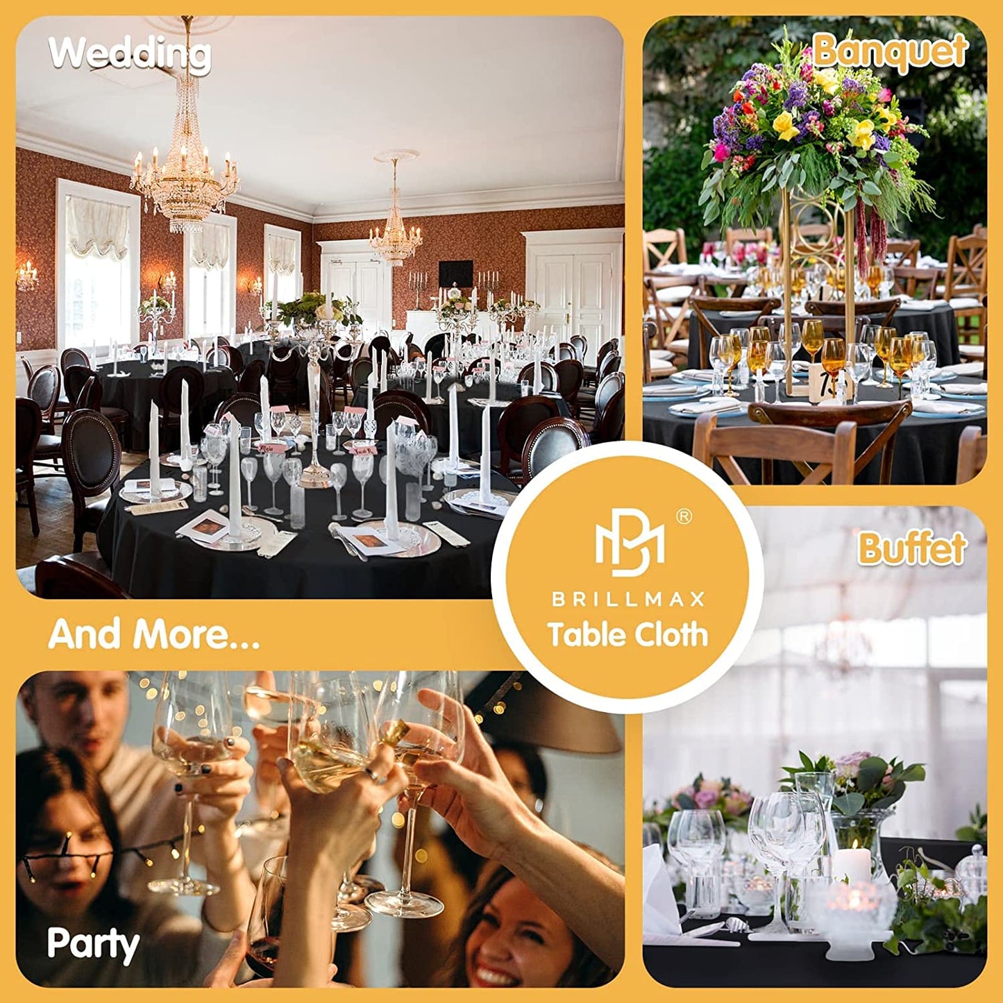 6 Pack Black round Tablecloths 120 Inch - Circle Bulk Linen Polyester Fabric Washable Table Clothes Cover for Wedding Reception Banquet Birthday Party Buffet Restaurant