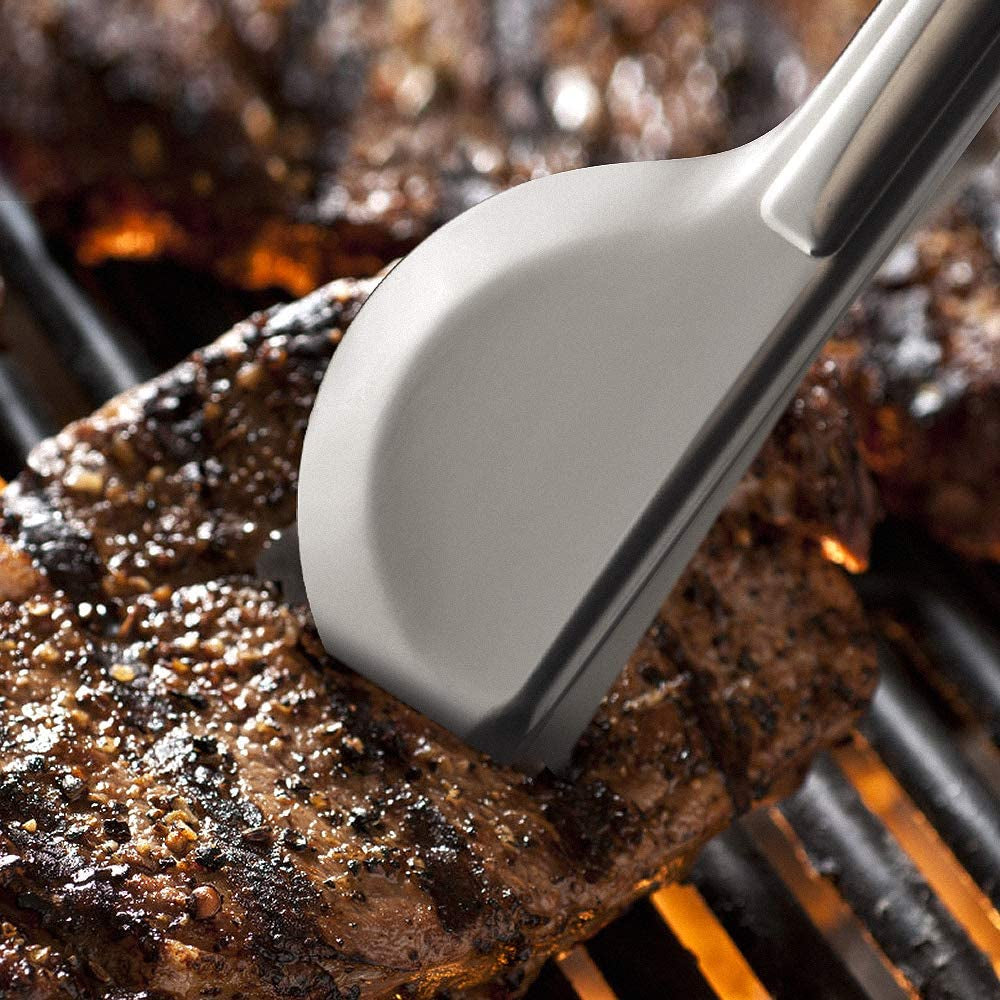 Stainless Steel Metal Serving Utensils - Large Set of 9-10" Serving Spoons, 10" Slotted Spoons, and 9" Serving Tongs by (Silver)