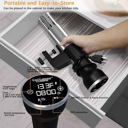 Sous Vide Machine Wi-Fi, Immersion Circulator Precise Cooker, Sous Vide Kit with 30 Vacuum Seal Bags, Vacuum Pump, Cookbook, Accurate Temperature & Timer, 1000W, IPX7 Waterproof,