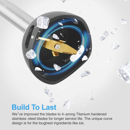 Immersion Blender 800 Watts Scratch Resistant Hand Blender,15 Speed and Turbo Mode Hand Mixer, Heavy Duty Copper Motor Stainless Steel Smart Stick with Egg Beaters and Chopper/Food Processor