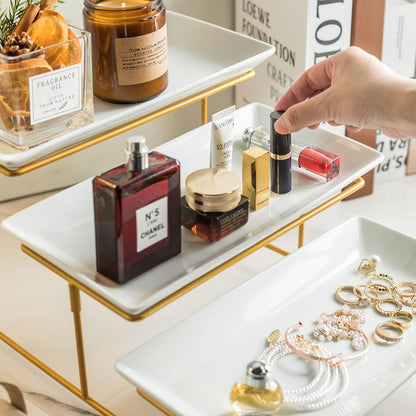 Large 3 Tier Serving Tray with Serving Stand, Serving Dishes for Entertaining, Tiered Serving Tray for Valentines Day, Suitable for Dessert Table Display Set Catering Supplies, 12 Inch Gold