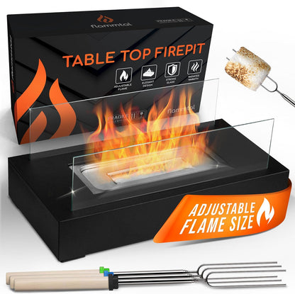 Tabletop Fire Pit [3H Burning Time] - Table Top Firepit Indoor & Outdoor - Smores Maker with 4 Roasting Sticks - Portable Fire Pit with Adjustable Flames - Ethanol Table Top Fire Pit Bowl