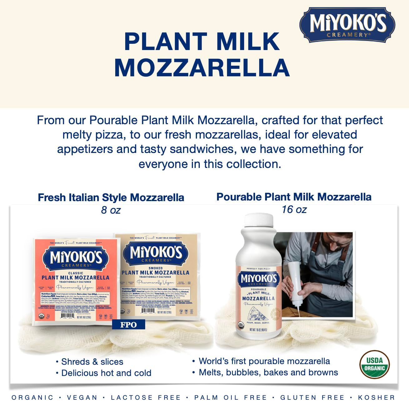 MIYOKO'S CREAMERY Organic Pourable Mozzarella Cheese, Melts-Bubbles-Browns, Made from Plant Milk, Dairy Free, Vegan, 16Oz. (1-Pack)
