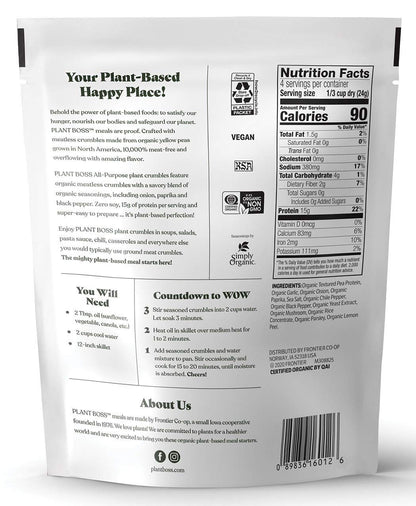 All-Purpose Plant Crumbles | Organic Meatless Crumbles | 15G Protein per Serving | Soy-Free | 3.35 Oz Bag | Pack of 6