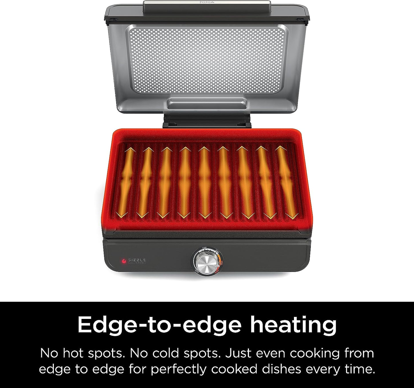 GR101 Sizzle Smokeless Indoor Grill & Griddle, 14'' Interchangeable Nonstick Plates, Dishwasher-Safe Removable Mesh Lid, 500F Max Heat, Even Edge-To-Edge Cooking, Grey/Silver