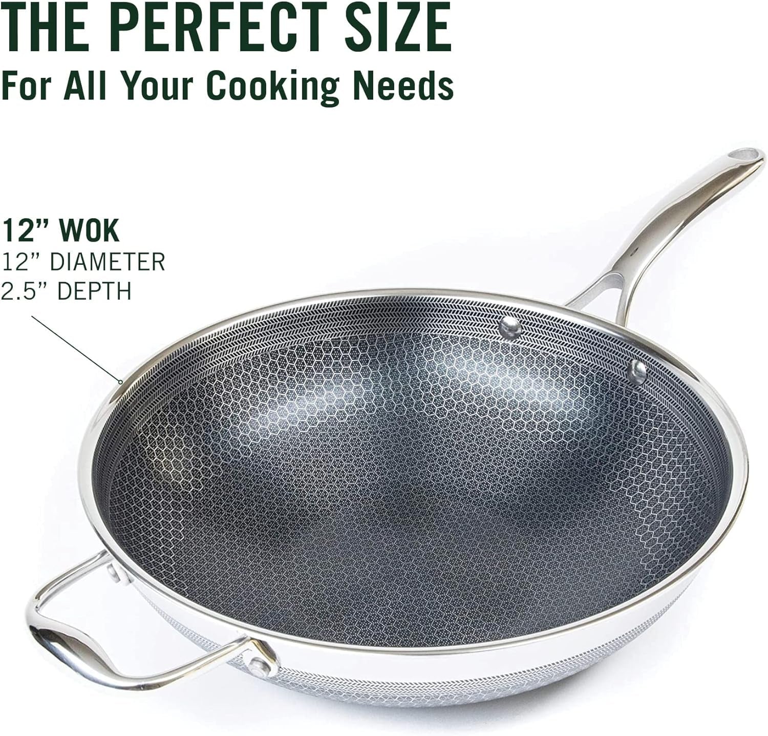Hybrid Nonstick Wok, 12-Inch, Stay-Cool Handle, Dishwasher Safe, Induction Ready, Compatible with All Cooktops