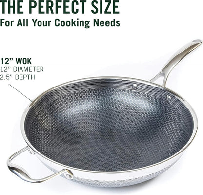 Hybrid Nonstick Wok, 12-Inch, Stay-Cool Handle, Dishwasher Safe, Induction Ready, Compatible with All Cooktops