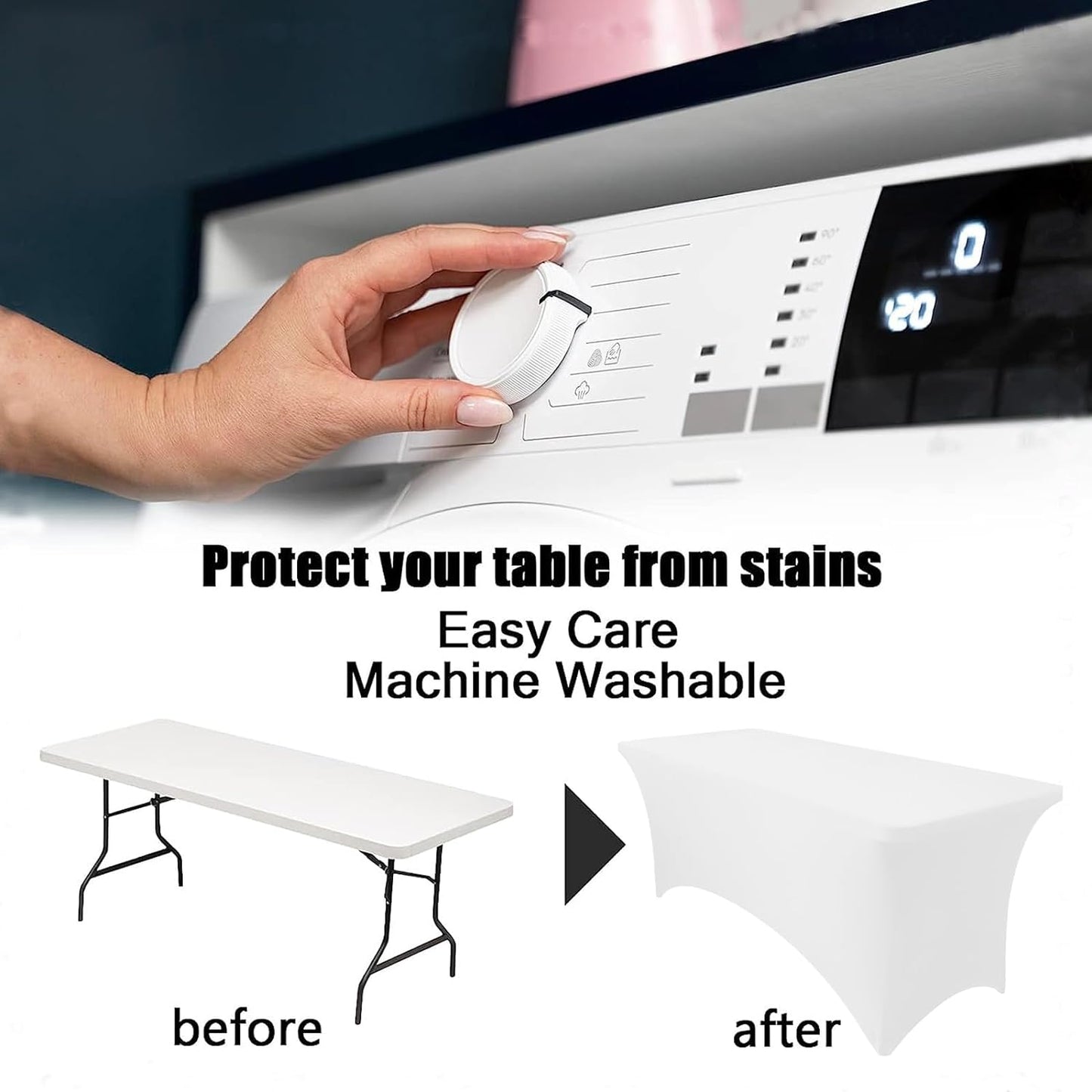 2 Pack 6FT Table Cloth for Rectangle Table White Tablecloth Rectangular Fitted Stretch Spandex Table Covers 6 Ft for Birthday, Cocktail, Wedding, Banquet Spring Summer Outdoor Party