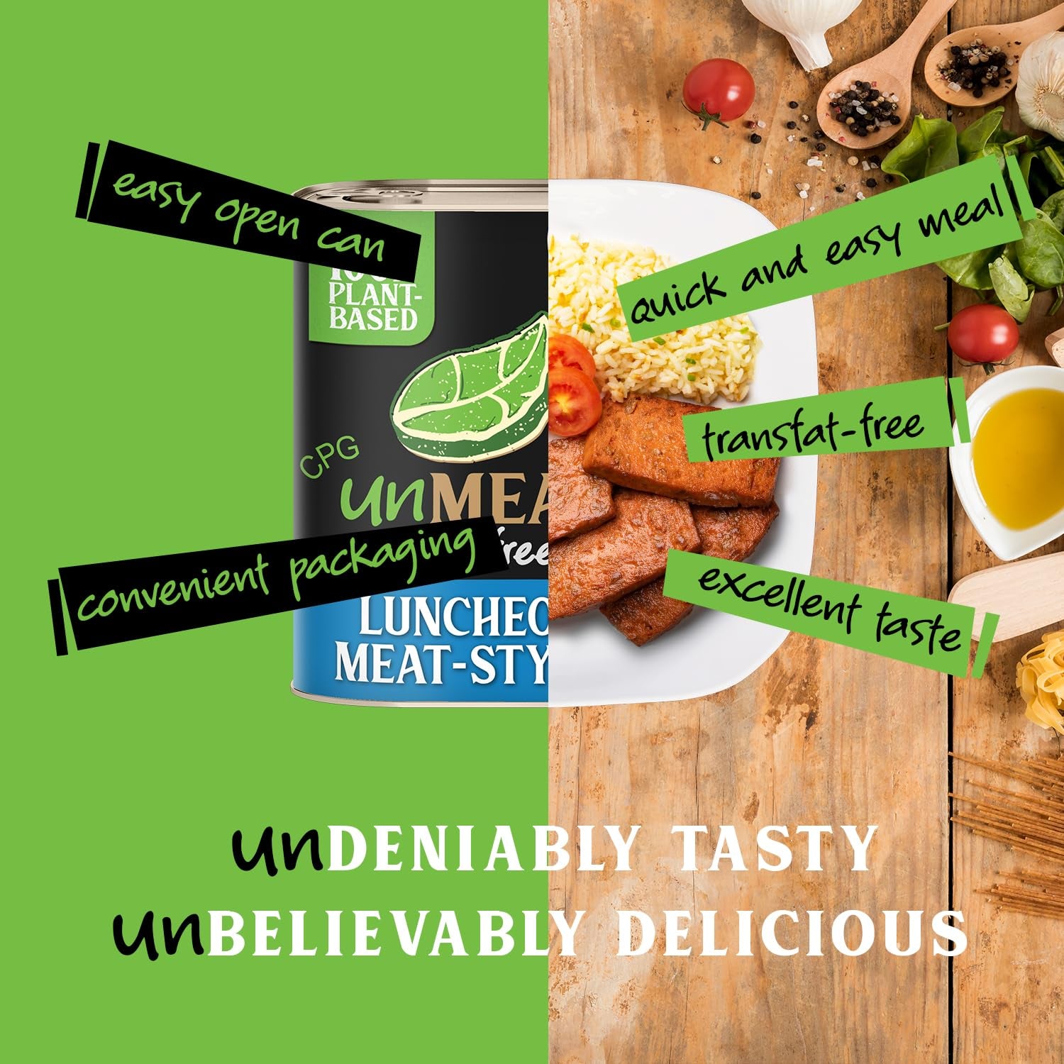 Plant Based Meat | Easy to Prepare Plant Based Protein | Vegan Meat with Less Calories, Luncheon Meat Style, 12 Pack