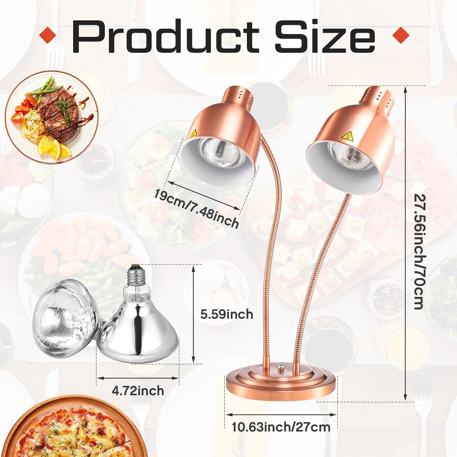 1 Pcs Food Heat Lamp Food Heat Preservation Lamp Commercial Food Warmer Light Portable Catering Heat Lamp for Restaurant Kitchen Food Heating Home Use Service Buffet, Dual Head, 250W Bulb