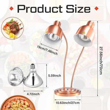 1 Pcs Food Heat Lamp Food Heat Preservation Lamp Commercial Food Warmer Light Portable Catering Heat Lamp for Restaurant Kitchen Food Heating Home Use Service Buffet, Dual Head, 250W Bulb