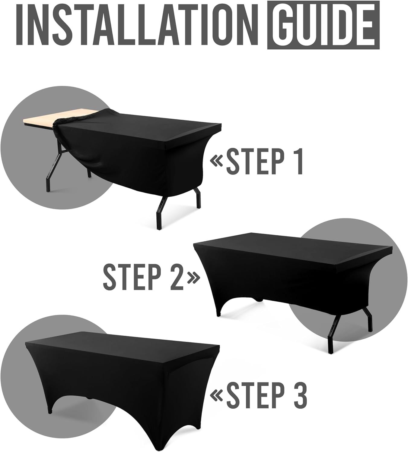 Spandex Tablecloth 1 Pack [6FT, Black] 200 GSM Tight, Fitted, Washable and Wrinkle Resistant Stretch Rectangular Patio Table Cover for Event, Wedding & Banquet [72Lx30Wx30H Inch]