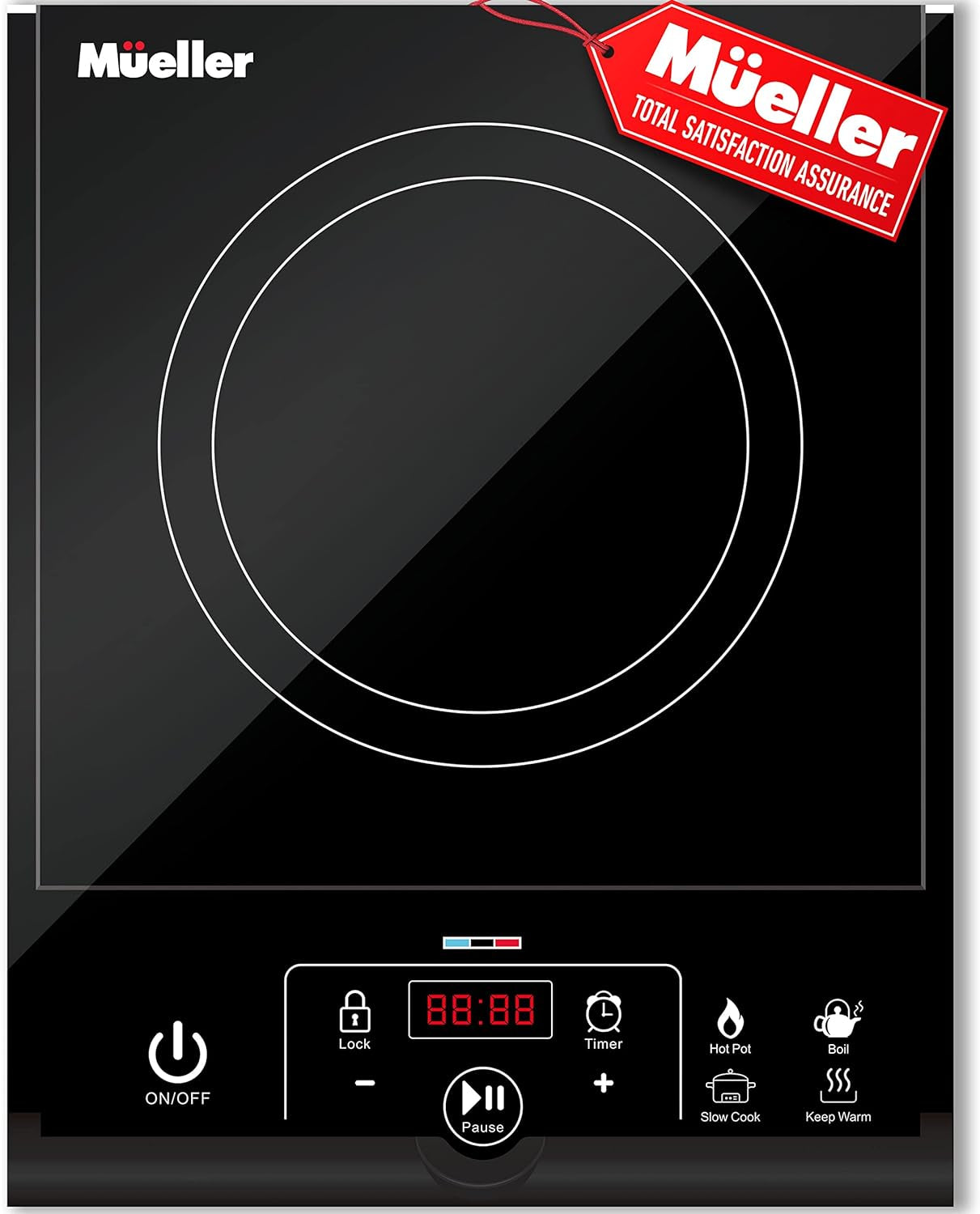 Rapidtherm Portable Induction Cooktop Hot Plate Countertop Burner 1800W, 8 Temp Levels, Timer, Auto-Shut-Off, Touch Panel, LED Display, Auto Pot Detection, Child Safety Lock, 4 Preset Programs