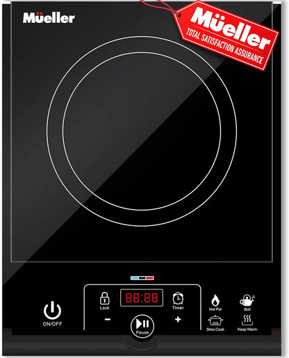 Rapidtherm Portable Induction Cooktop Hot Plate Countertop Burner 1800W, 8 Temp Levels, Timer, Auto-Shut-Off, Touch Panel, LED Display, Auto Pot Detection, Child Safety Lock, 4 Preset Programs