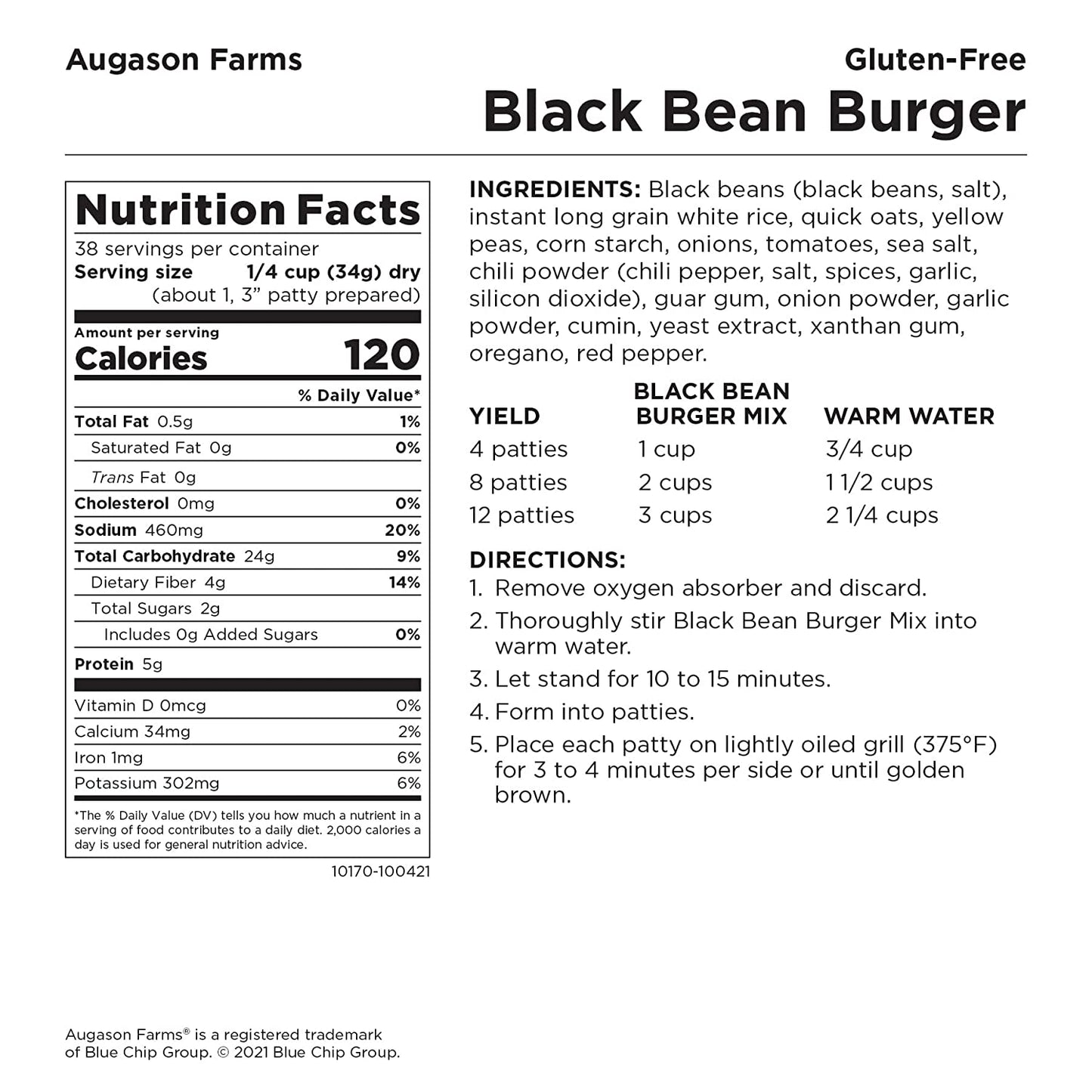 Gluten-Free Black Bean Burger 2 Lbs 14 Oz No. 10 Can 1 Pack
