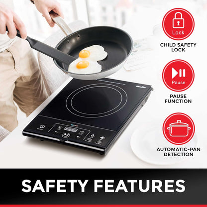 Rapidtherm Portable Induction Cooktop Hot Plate Countertop Burner 1800W, 8 Temp Levels, Timer, Auto-Shut-Off, Touch Panel, LED Display, Auto Pot Detection, Child Safety Lock, 4 Preset Programs