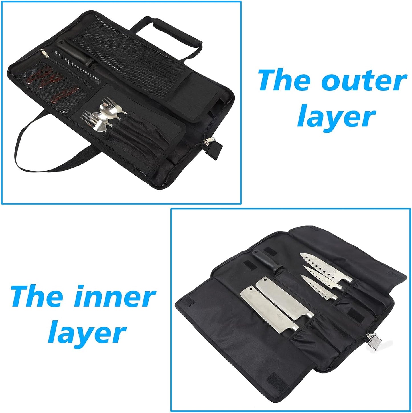 Chef’S Knife Roll Bag, Heavy Duty Oxford Chef Knife Bag, Portable 13 Slots Chef Knife Case, Multi-Function Cutlery Knives Pouch Holder Knife Wrap Wallet Tool Roll (Black)