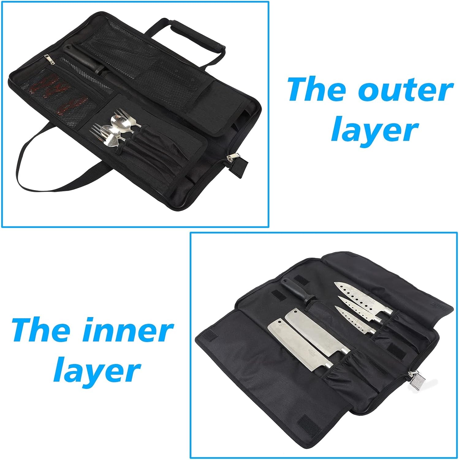 Chef’S Knife Roll Bag, Heavy Duty Oxford Chef Knife Bag, Portable 13 Slots Chef Knife Case, Multi-Function Cutlery Knives Pouch Holder Knife Wrap Wallet Tool Roll (Black)