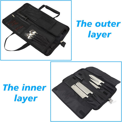 Chef’S Knife Roll Bag, Heavy Duty Oxford Chef Knife Bag, Portable 13 Slots Chef Knife Case, Multi-Function Cutlery Knives Pouch Holder Knife Wrap Wallet Tool Roll (Black)