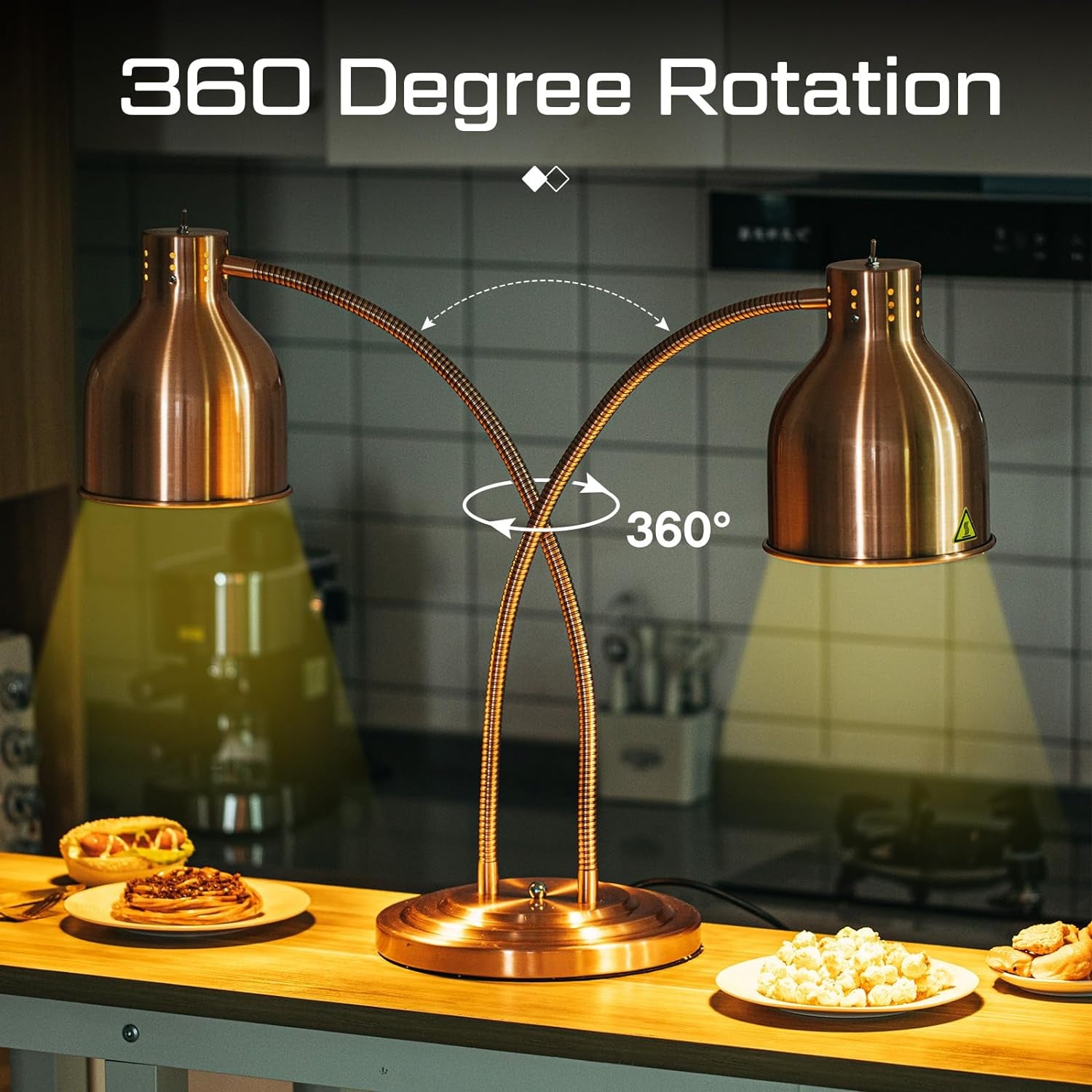 1 Pcs Food Heat Lamp Food Heat Preservation Lamp Commercial Food Warmer Light Portable Catering Heat Lamp for Restaurant Kitchen Food Heating Home Use Service Buffet, Dual Head, 250W Bulb