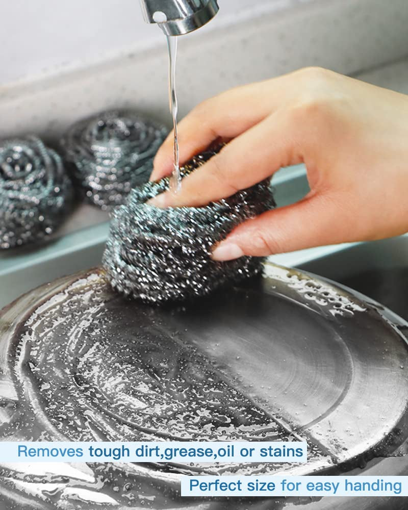 12Pcs Steel Wool Scrubber Pads for Cleaning Dishes, Pans, Pots, Ovens, Grills, Sinks - Stainless Steel Scrubbers for Kitchen, 12 Pack