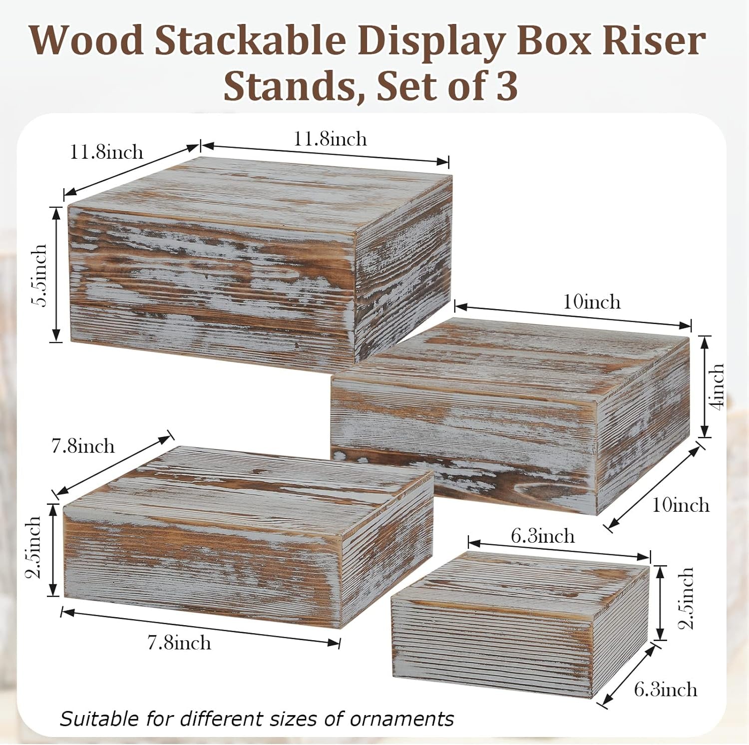 Set of 4 Wood Display Risers Rustic Cupcake Stand Wooden Stackable Display Box Wood Cake Stand for Dessert Wedding Birthday Baby Shower Party (Classic)