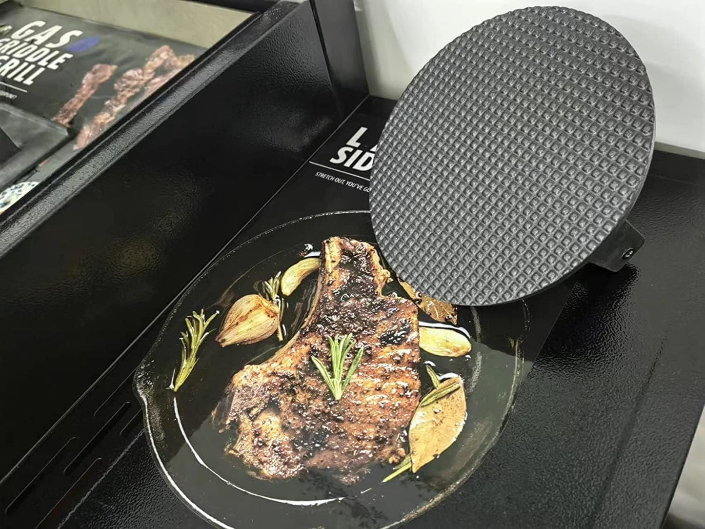 Burger Press 7.08" round & 8.3”X4.3”Rectangle Heavy-Duty Cast Iron Smash Meat Steak with Wood Handle for Blackstone Camp Chef Pitboss Weber Treager Griddle Grills (Round & Rectangle)