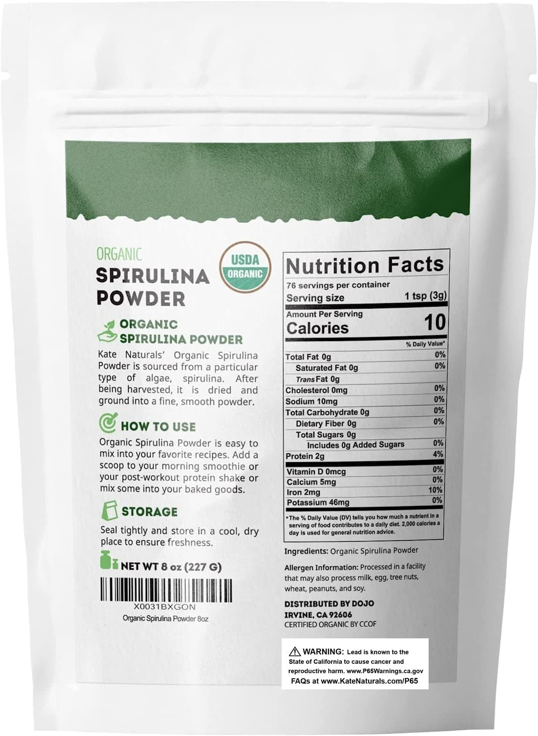 Organic Spirulina Powder (8 Oz) for Immune Support and Antioxidants. USDA Certified. Natural. Non-Gmo. Gluten-Free. Nutrient Dense Superfood Supplement