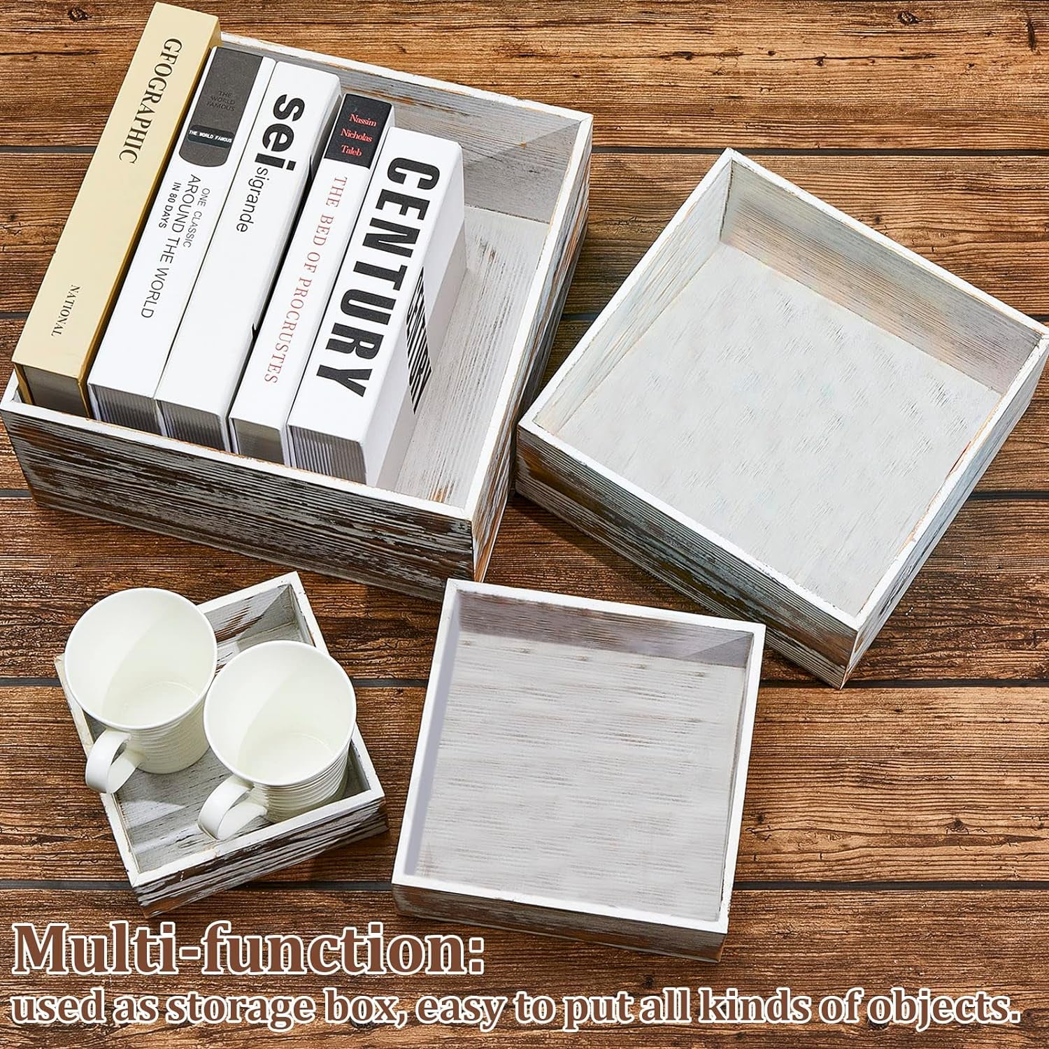 Set of 4 Wood Display Risers Rustic Cupcake Stand Wooden Stackable Display Box Wood Cake Stand for Dessert Wedding Birthday Baby Shower Party (Classic)