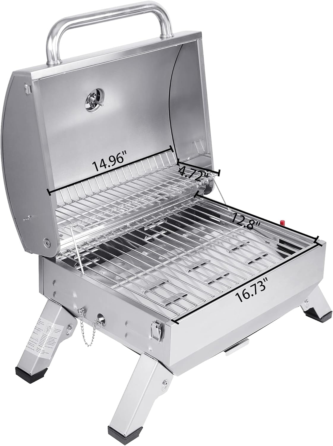 GT1001 Stainless Steel Portable Grill, 10000 BTU BBQ Tabletop Gas Grill with Folding Legs and Lockable Lid, Outdoor Camping, Deck and Tailgating, Silver