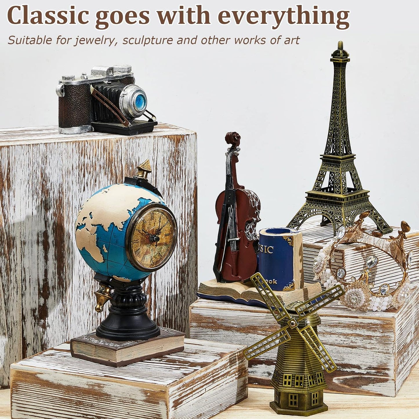 Set of 4 Wood Display Risers Rustic Cupcake Stand Wooden Stackable Display Box Wood Cake Stand for Dessert Wedding Birthday Baby Shower Party (Classic)