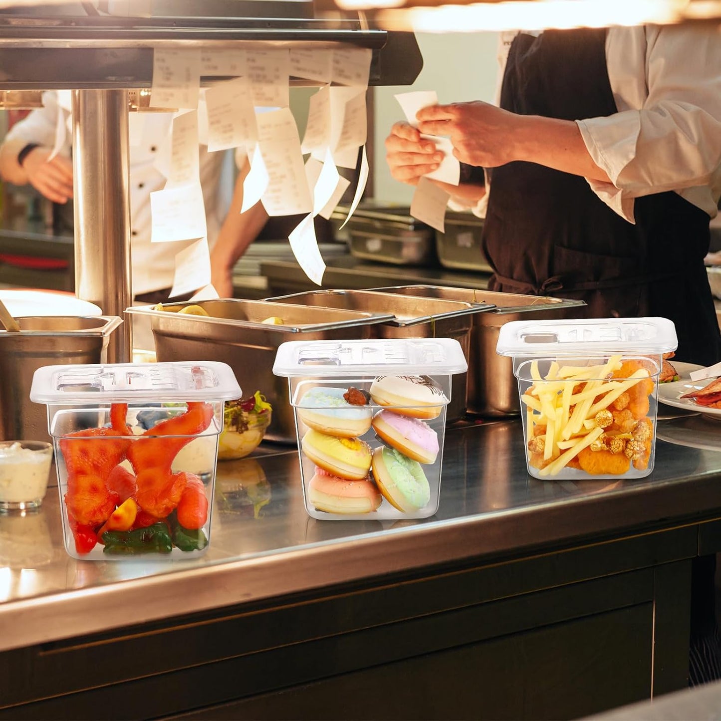 12 Pack 1/9 Size 6'' Deep Polycarbonate Food Pan with Lid Clear Stackable Plastic Pan Restaurant Food Storage Containers with Hinged Lids for Hotel Supplies