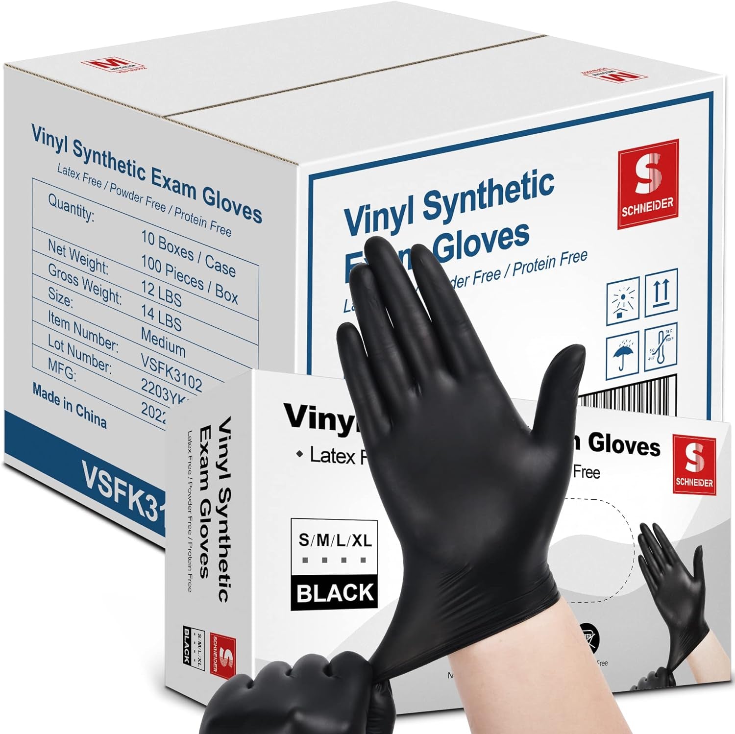 Black Vinyl Exam Gloves, 4 Mil, Disposable Latex-Free Plastic Gloves for Medical, Cooking & Cleaning, 100-Ct Box