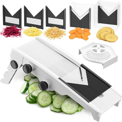 living Mandoline Slicer for Kitchen, Adjustable Vegetable Chopper, Fruit, Cheese Grater, Potato Chips Slicer - White