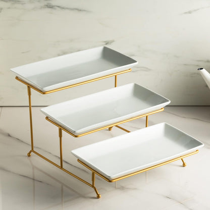 Large 3 Tier Serving Tray with Serving Stand, Serving Dishes for Entertaining, Tiered Serving Tray for Valentines Day, Suitable for Dessert Table Display Set Catering Supplies, 12 Inch Gold